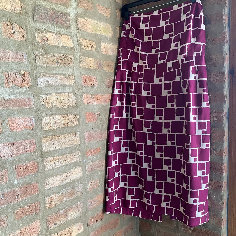 Banana Republic magenta geometric strapless dress